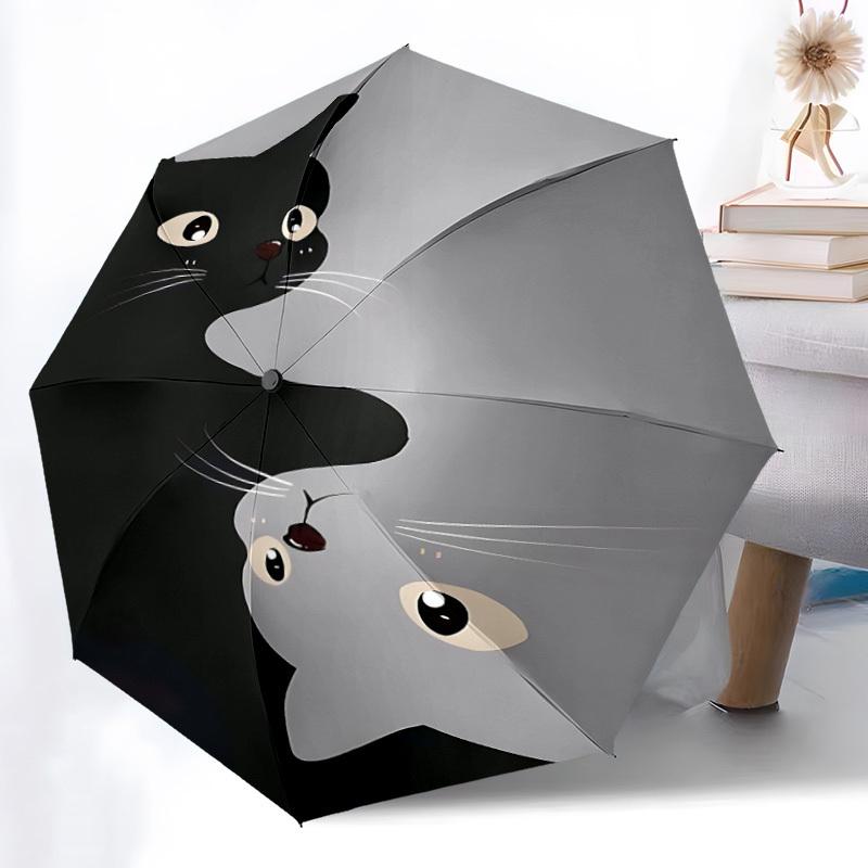 1pc Yin Yang Cats Automatic Open/Close Umbrella with Windproof, Functional Design, 8-Rib Sturdy Canopy