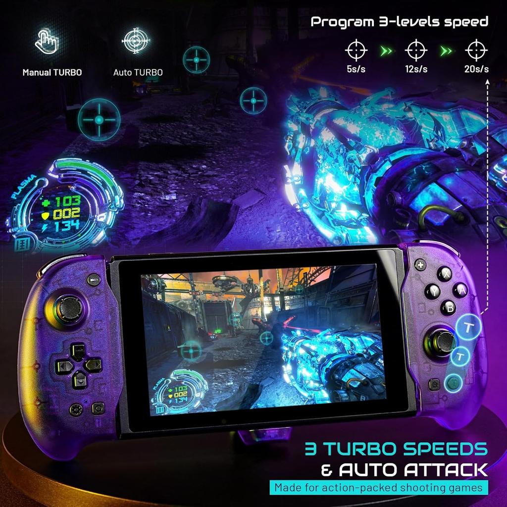 Nintendo Switch OLED Ergonomic Controller Grip with Gravity Induction of Six-Axis Gyroscope, Double Motor Vibration, Kickstand and Game Card Slot