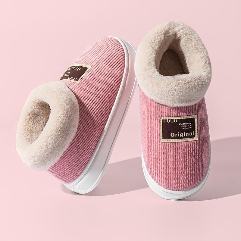 New striped cotton slippers, warm, comfortable and non-slip indoors at home, autumn and winter couples can wear men's cotton tows outside