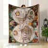 Vintage World Map Design Warm Blanket, Antique Style Flannel Blanket for Bedroom, Living Room, Sofa, and Nap Sofas.