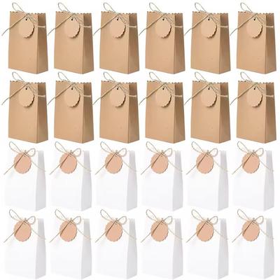 10/20/30pcs Retro Kraft Paper DIY Gift Bag White Brown Cookie Wedding Favor Candy Box Food Packaging Bag With Rope Birthday Deco