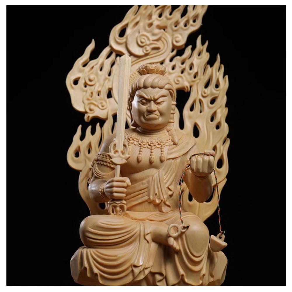 Fudo Myoo (Acala) Buddhist Statue, Wooden Carving, Buddhist Altar Ornament, Cypress Wood, Guardian Deity, Year of the Rooster, One of the Five Great M