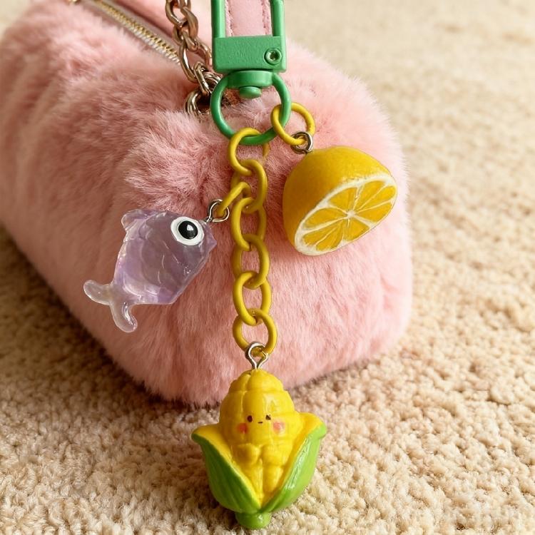 Colorful Lemon Corn Fish Keyring Pendant Key Chain Stylish Ornament For Travel Luggage Label Bags Resin Craft