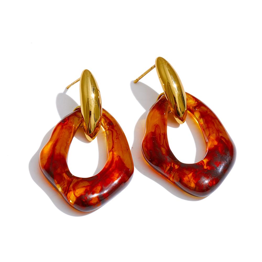 Yhpup Resin Acrylic Geometric Drop Daily Earrings 18K Golden Plated Stainless Steel Attractive Jewelry Amber White