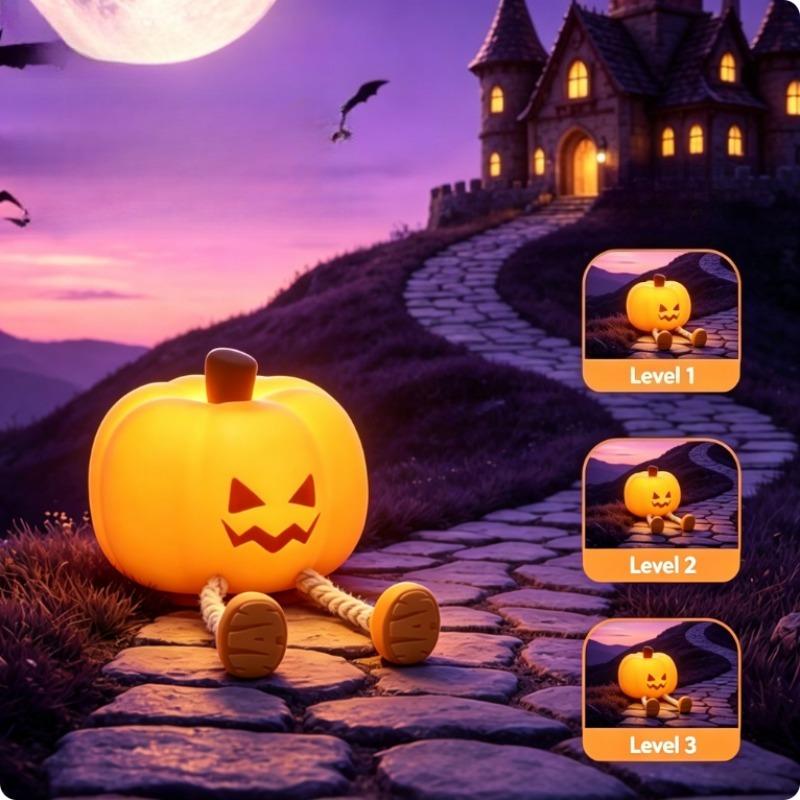 Rechargeable Halloween Led Night Light Cute Squishy Cartoon Kids Silicone Nursery for Bedroom Holloween Pumpkin Bedside Portable