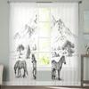 Zebras Sketch Sheer Window Curtains For Living Room Bedroom Modern Voile Tulle Curtains Fabric Drapes For Kitchen