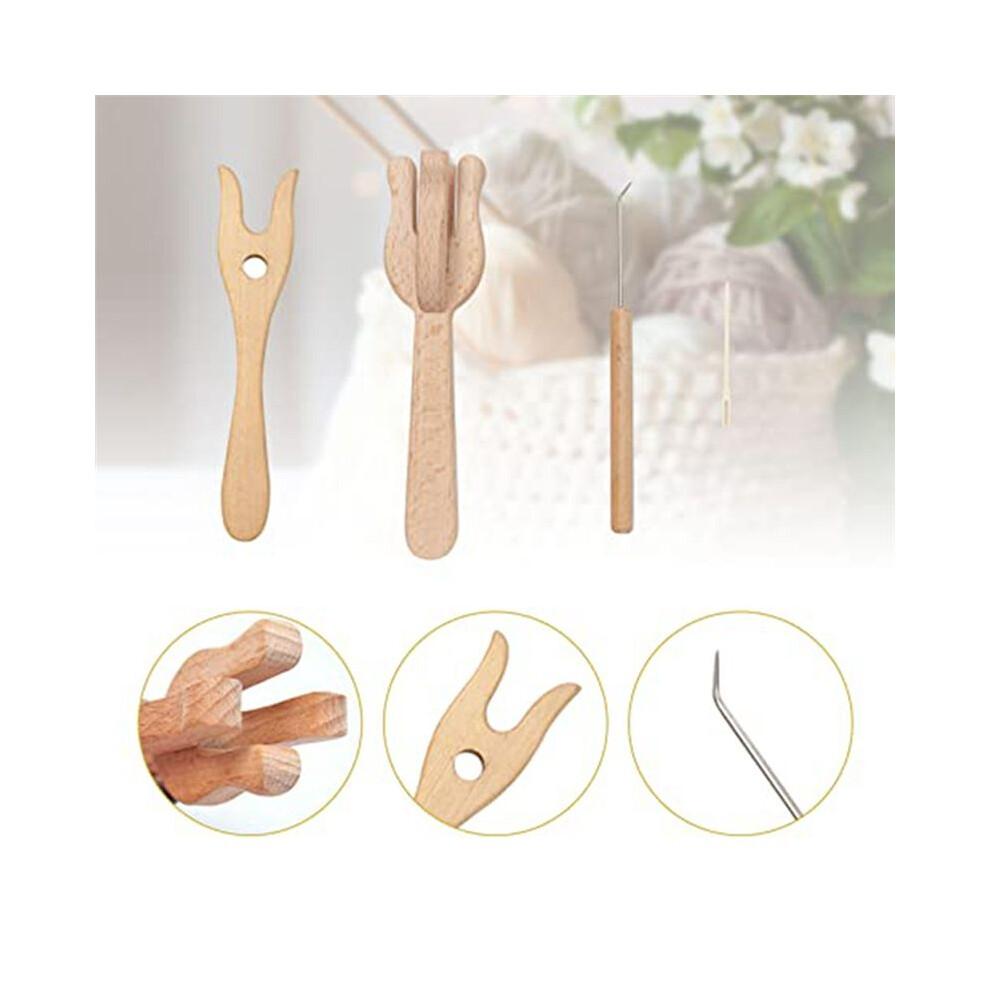Tragbares Strickgabel- und Nadelset, Lucet-Gabel Häkeln, 8-teiliges Holz-Strickgabel-Ögarnadel-Set
