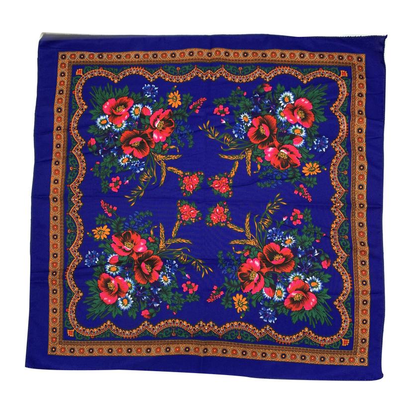 Women Square National Scarf 70*70Cm Russian Retro Floral Print Head Scarves Bandana Foulard Femme Muslim Headwrap Babushka Scarf