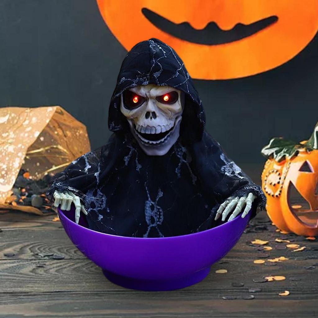 Decorations Glowing Skull with Lighted Eyes Fruit Plate Tricky for Haunted House Outside Garden