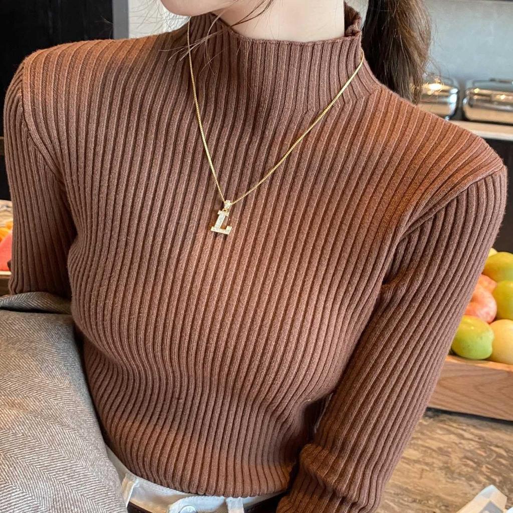 Women's Elegant High Neck Knit Top, Beige, One Size - Autumn/Winter Collection