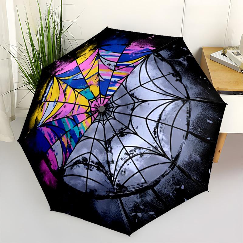 1pc Spider Web Art Automatic Open/Close Umbrella, Portable Folding Umbrella, Compact Travel Umbrella For044