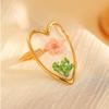 Trend Stainless Steel Geometric Ring Heart Shaped Inlaid Flower Flower Ring Oval Shape Open Ring Jewelry Gift