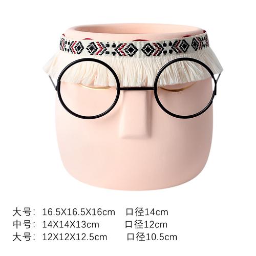 Creative Abstract Black Frame Glasses Head Ceramic Flower Pot Vase Succulents Cactus Potted Garden Decor Human Face Flower Pot