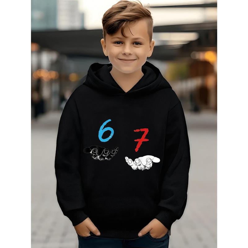 Boys' Christmas GiftChildren Hoodie Cartoon Print Six Seven Bruh 67 Casual Long Sleeve Hooded Sweatshirt Spring & Fall Pullover