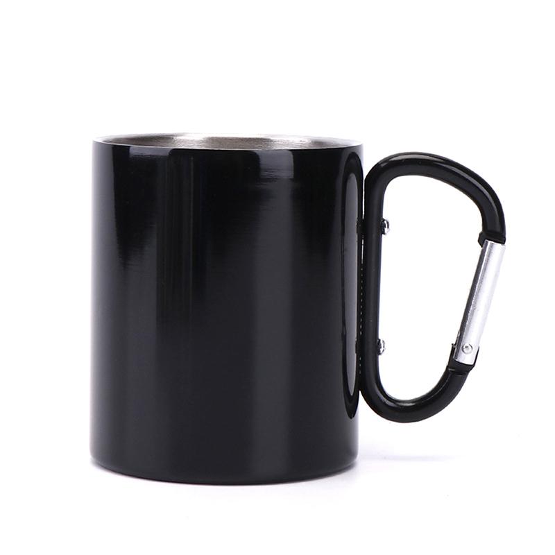 Outdoor Camping Stainless Steel Cup Carabiner Hook Handle Picnic Water Mug Outdoor Travel Hike Portable Cups