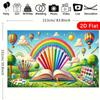 2D Flat Classroom Backdrop, Open Book with Rainbow Pencils & Hot Air Balloon Photo Background