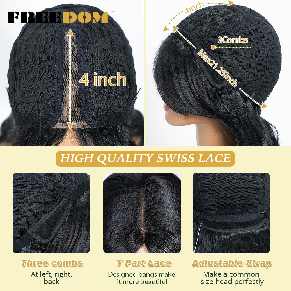 FREEDOM Synthetic Lace Wigs For Black Women 28inch Long Body Wave Middle Part Lace Wig With Bangs Ombre Blonde Brown Cosplay Wig