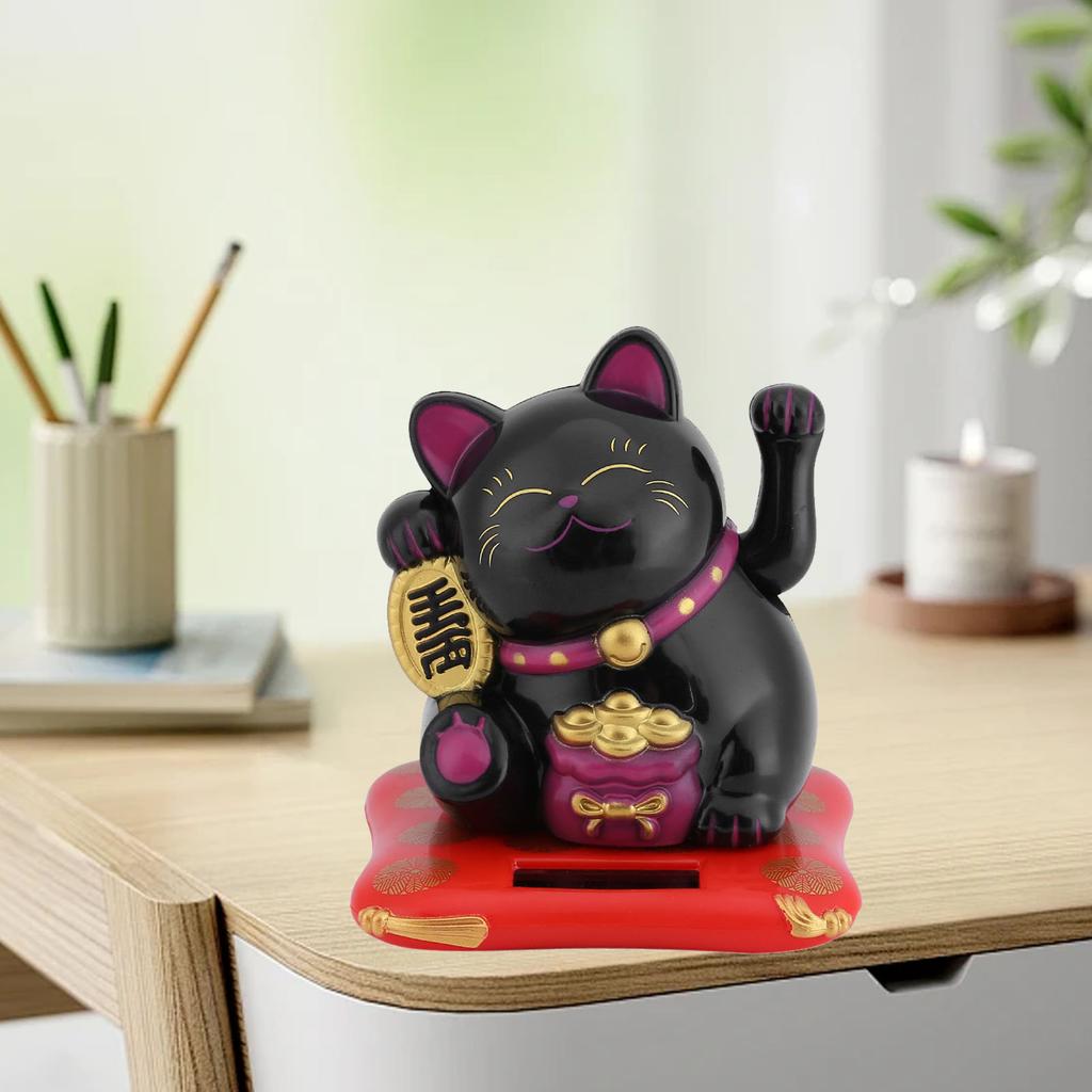Solarbetriebene Reichtumsanziehungs-Katze Niedliche Reiche Auto-Ornament, Kreative Eröffnung, Winkende Katze Ornament Puppenmaschine, Acht Richtungen zum Reichtum