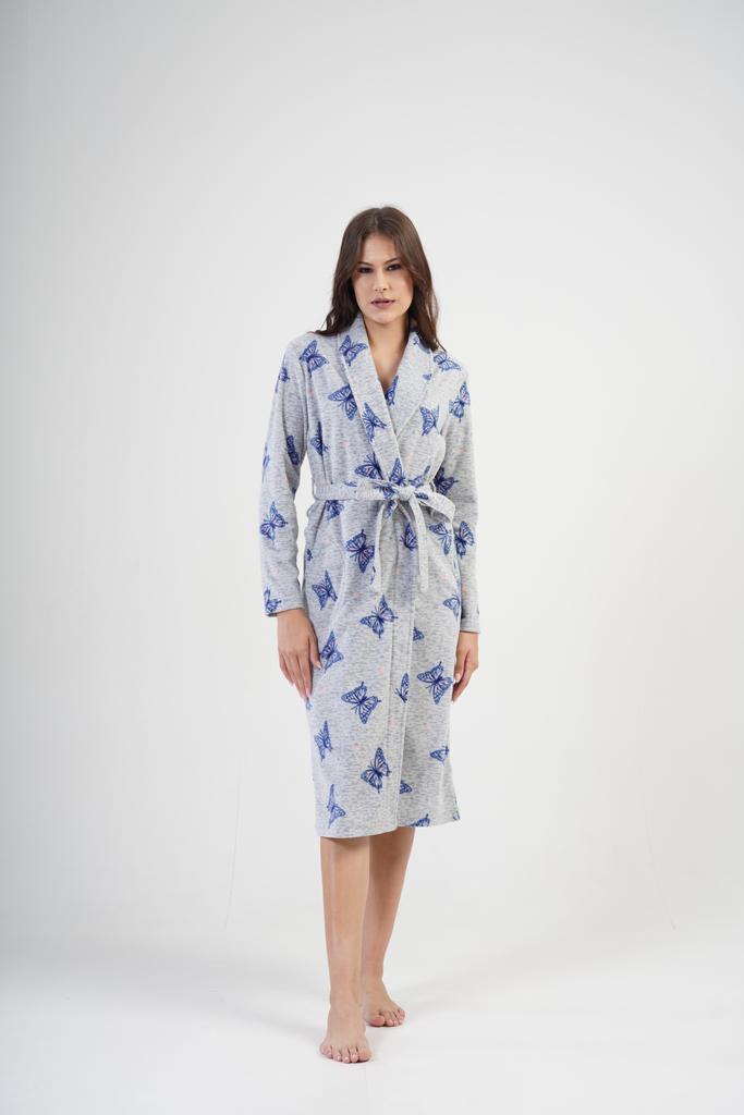 Women's Fleece Robe Tied L Vienetta Warm Comfortable With Butterflies
