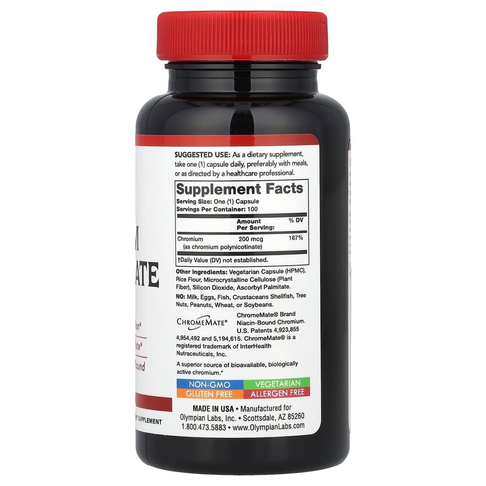 Olympian Labs Chromium Polynicotinate 200mcg Veggie Capsules 100 Count