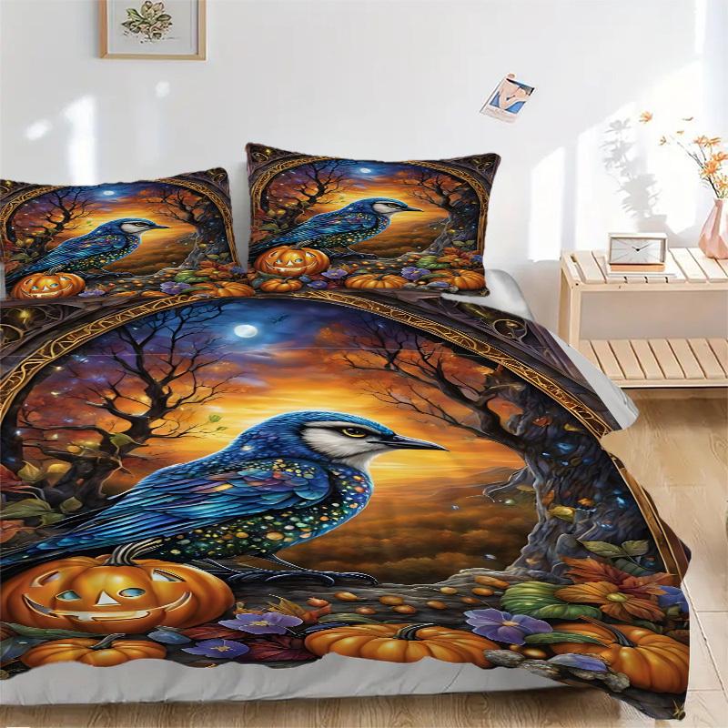 

3pcs Crow, Autumn Pumpkin Duvet Cover Set -Includes 1 Duvet Cover and 2 Pillowcases, No Quilt Core, All-Season Home Decor yy251111133 135x200cm