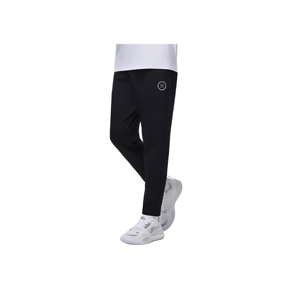 Li Ning Wade Series Quick-Dry Cool Mid-Waist Casual Drawstring Straight-Leg Knitted Sports Pants Men pants Black AKLU817-1