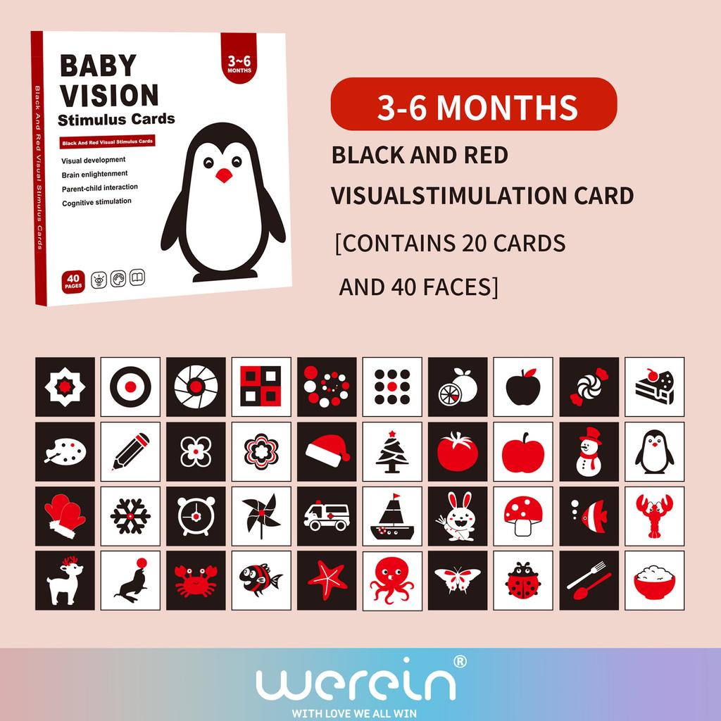 Wir Rein Hoher Kontrast Baby Schwarz Weiß Lernkarten, Visuelle Stimulation für Neugeborene Kognitives Lernspielzeug Spielsets, 0-6 Monate Säugling