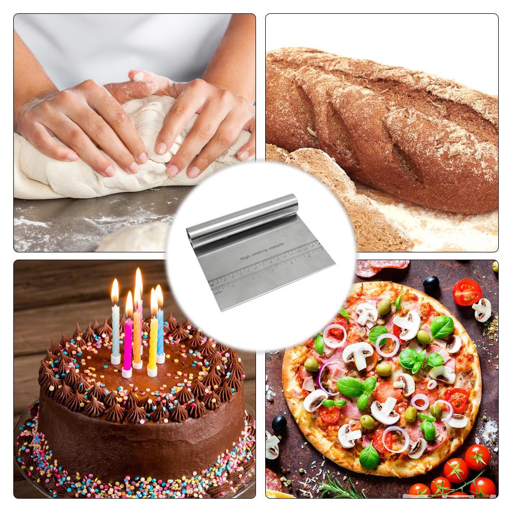 Dough Scraper Chopper Stainless Steel Pastry Pizza Cutter Slicer with Measuring Scale for Dough Cake Pizza