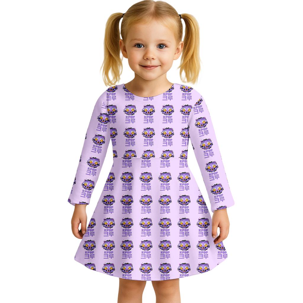 Kids Girls Casual Daily Dress Cute Cartoon Print Long Sleeves Dance Wear Princess Dress  2-12 Years