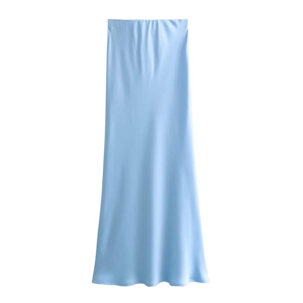 New European & American Style Satin Midi Skirt 8632845