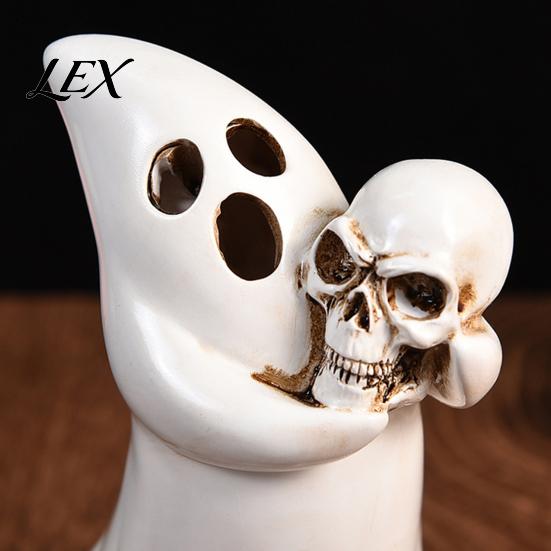 Small Spooky Sculptures Halloween Ghost Figurine with Skull, Resin Statue for Tabletop Decor, Ornament Retro Gothic Home Desktop Window And