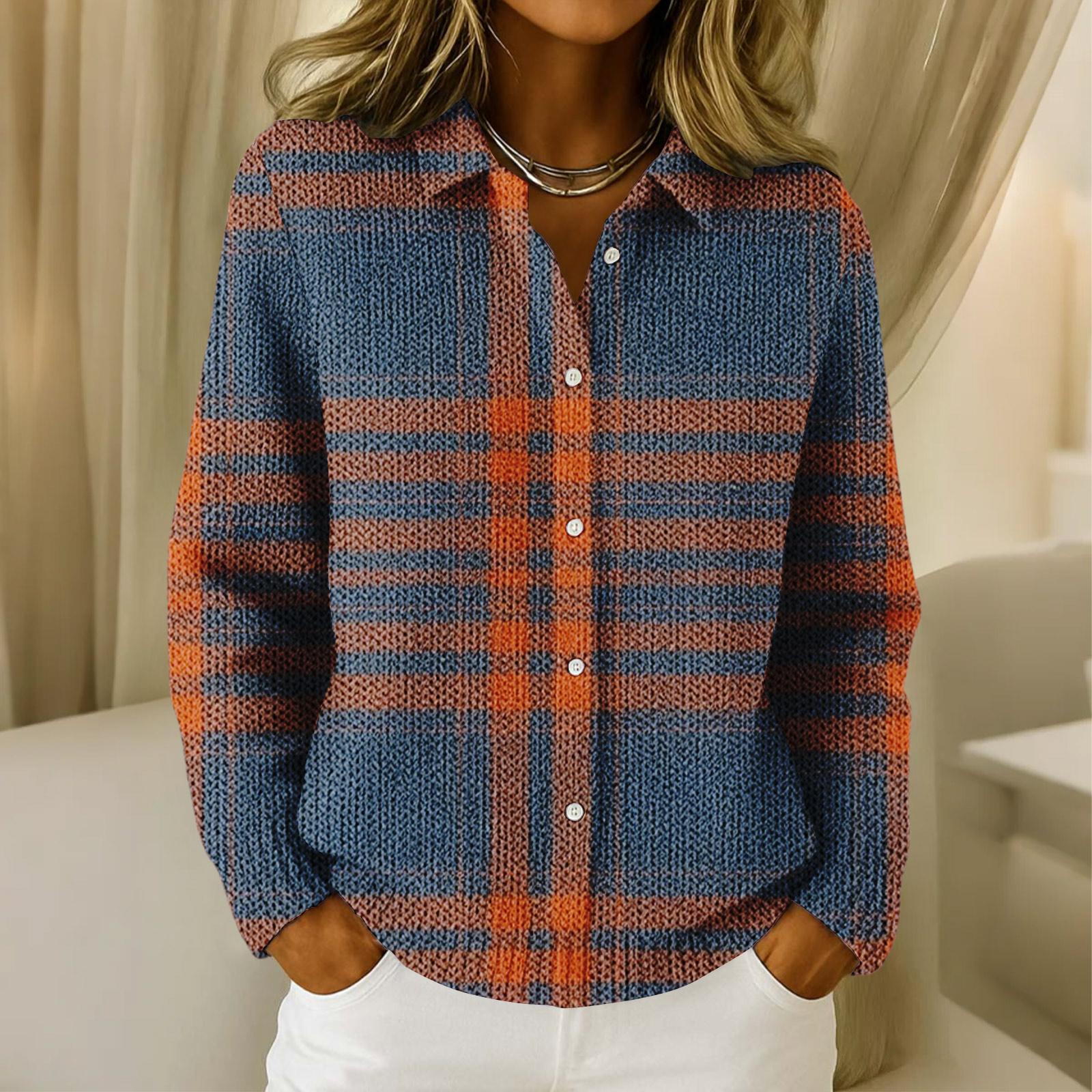 Женское полосатое вязаное пальто колор-блок с лацканом L