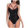 Lace Bodysuit One Piece Lingerie Strappy Adjustable Spaghetti Strap Nightwear Sheer Mesh Panel Underwire Support