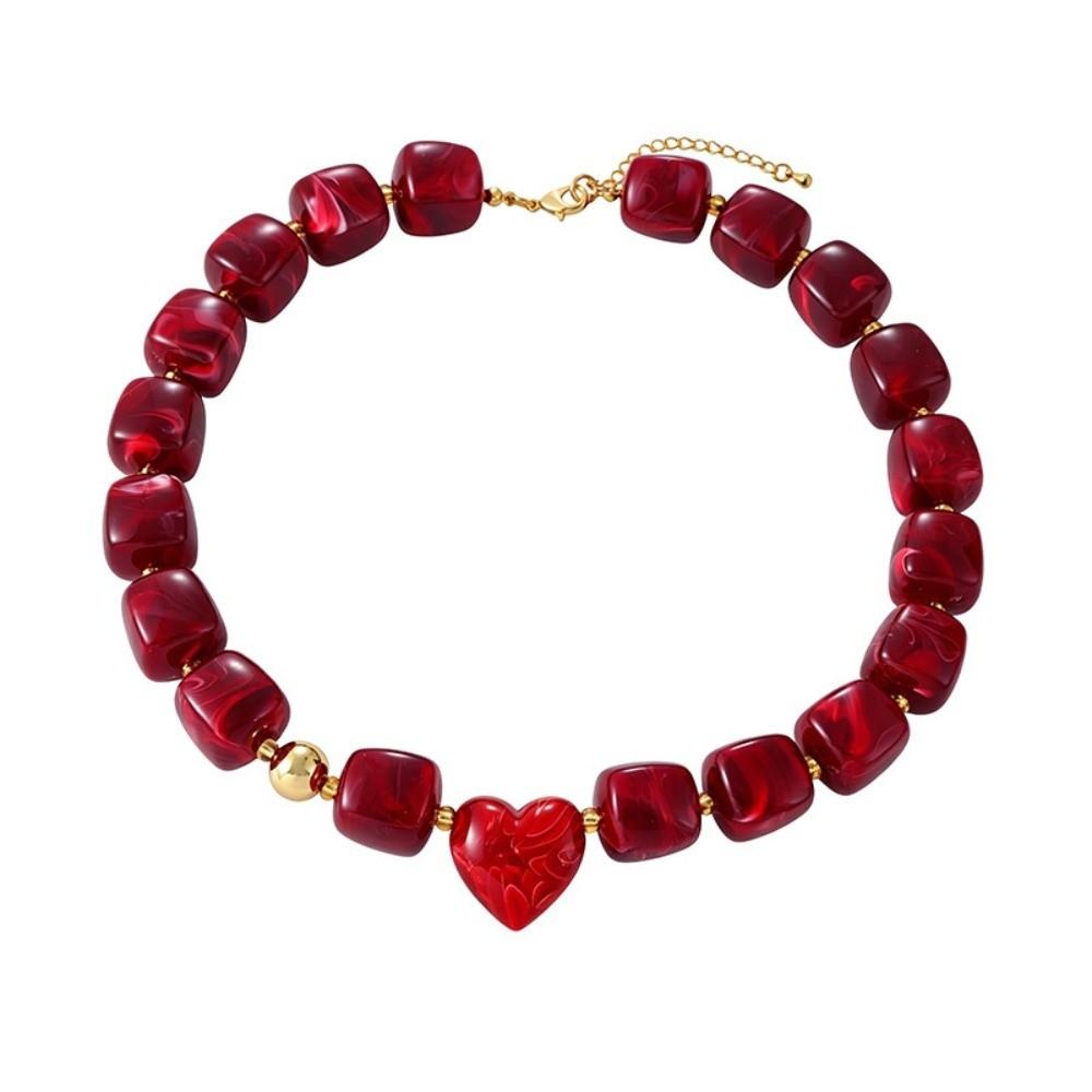 Colorful Heart Pendant Choker Square Candy Neck Chain Fashion Resin Beaded Necklace Date