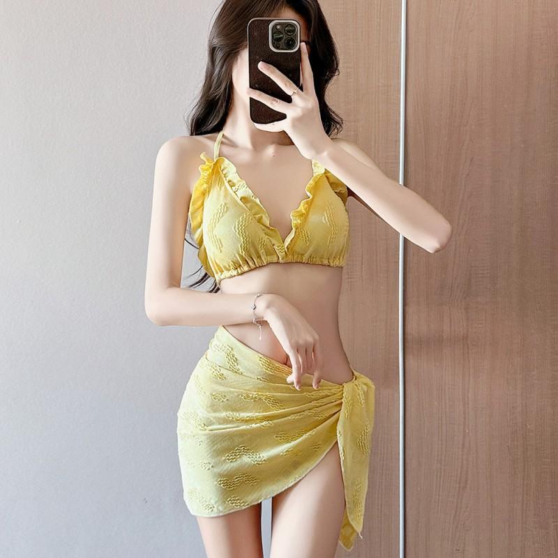 Hot Swimsuit Women's White Cute Sexy Bikini Low Waist Three-point Beach Vacation