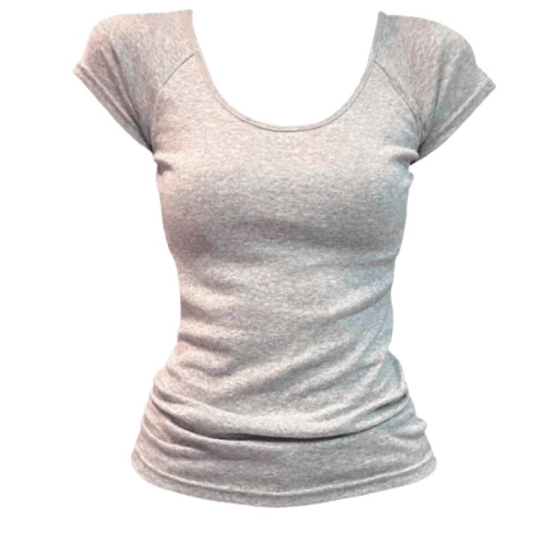 U-neck Design Sense Spice Girl Short-sleeved T-shirt Women's Summer New Front Shoulder Slim and Thin Versatile Low Collar Trendy