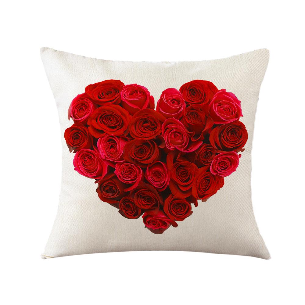 Valentine's Day Pillow Nordic Red Car Rose Love Print Cushion Linen Cushion Home Products