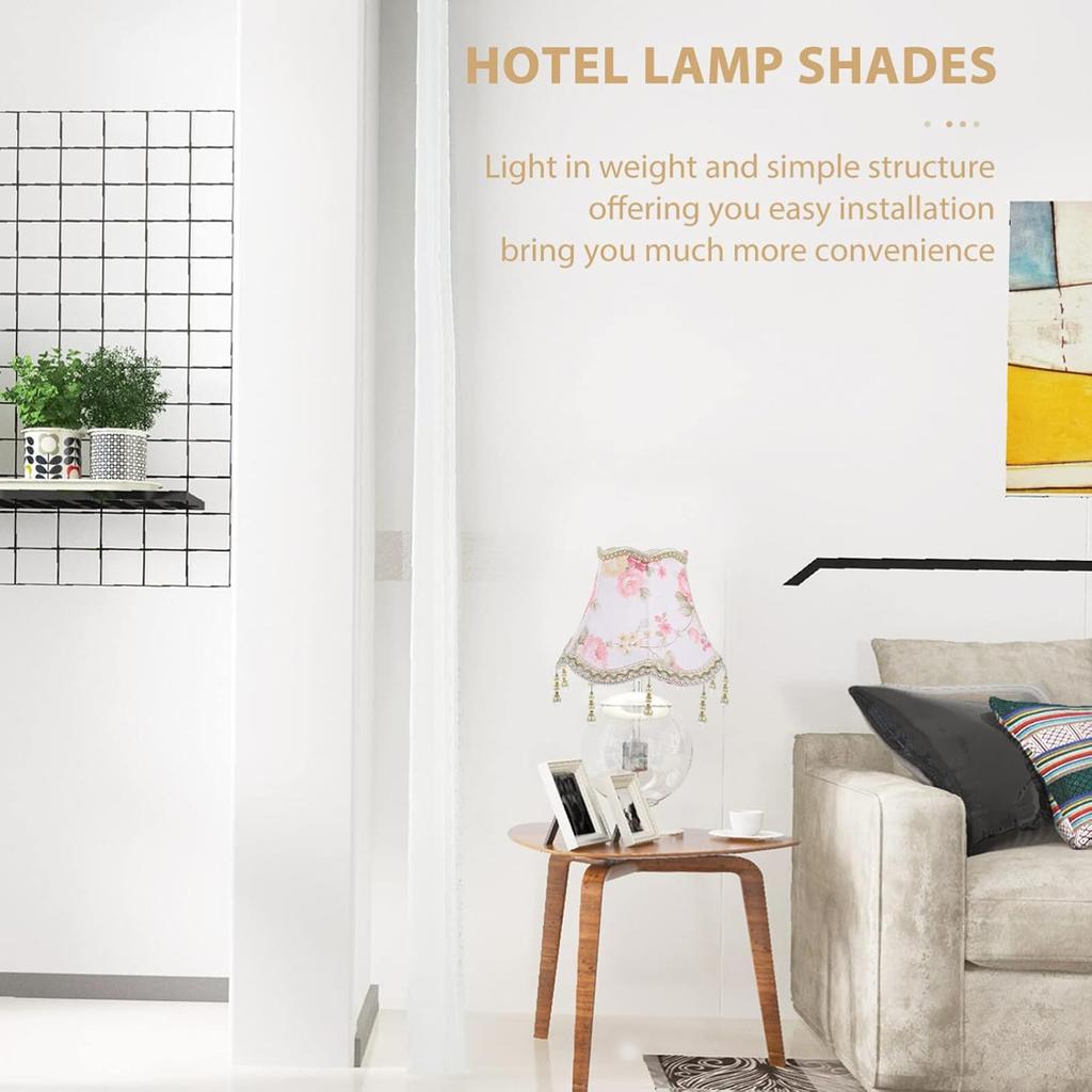 DOITOOL European Fringe Lamp Shade Cover Fabric Table Lampshade with Beads Decorative Light Shade for Bedroom and Living Compatible
