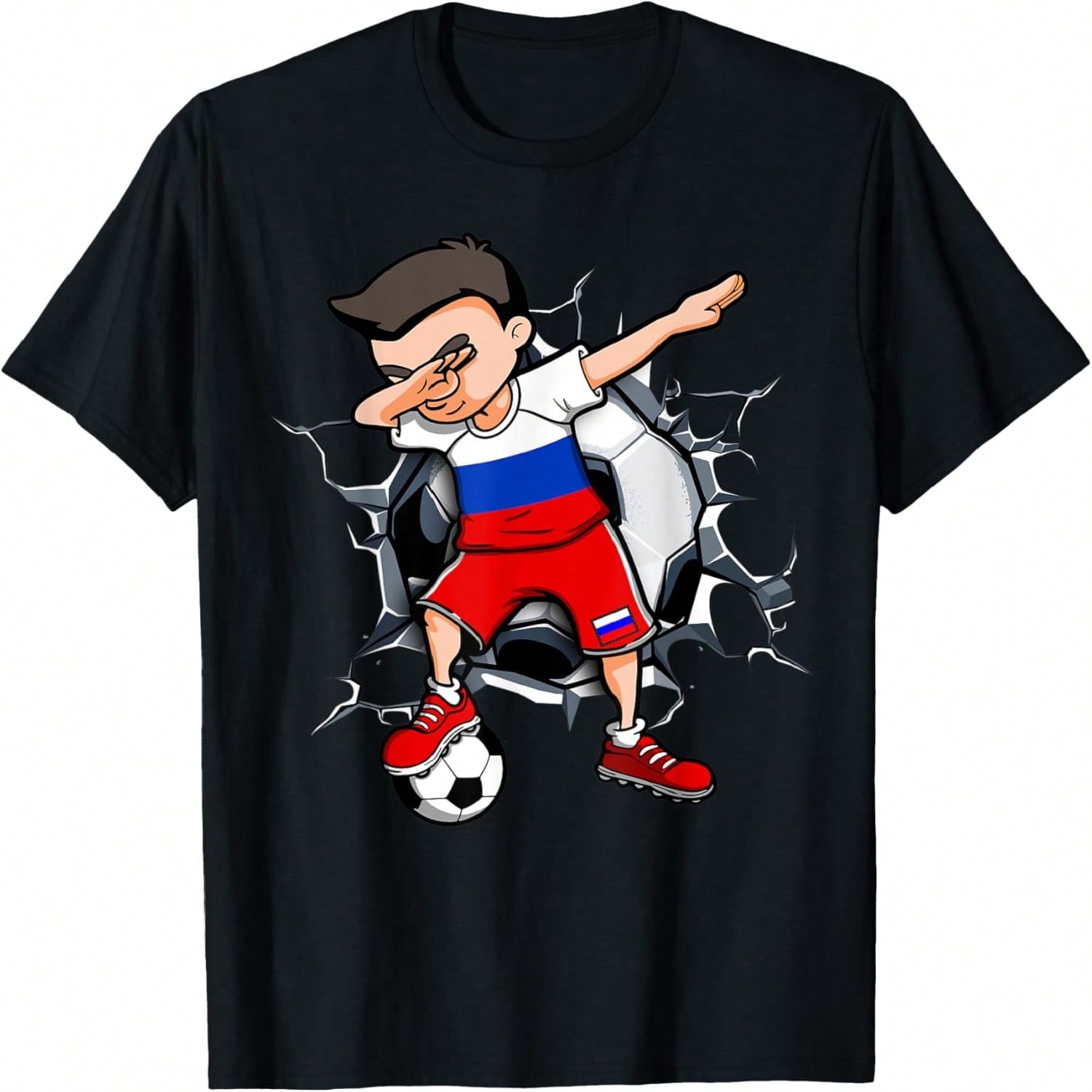 Dabbing Soccer Boy Russia Football Fans Ball In Cracked Wall T-Shirt S разноцветный