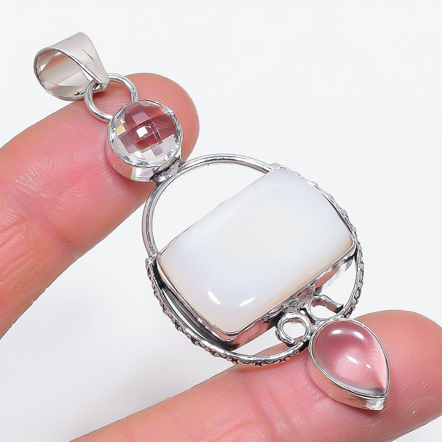 

Natural Aqua Chalcedony, White Topaz 925 Sterling Silver Pendant 2.80 t4h87
