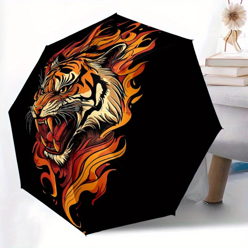 1pc Tiger Flames Automatic Open 8-Rib Windproof Umbrella, Travel & Commuting, Suitable for All Seasons, Lightweight Portable,025