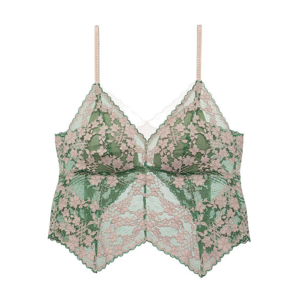 French Pure Desire Floral Lace Spaghetti Strap Triangle Cup Lingerie Set - Invisible Back Buckle Bra & Beautiful Back Design