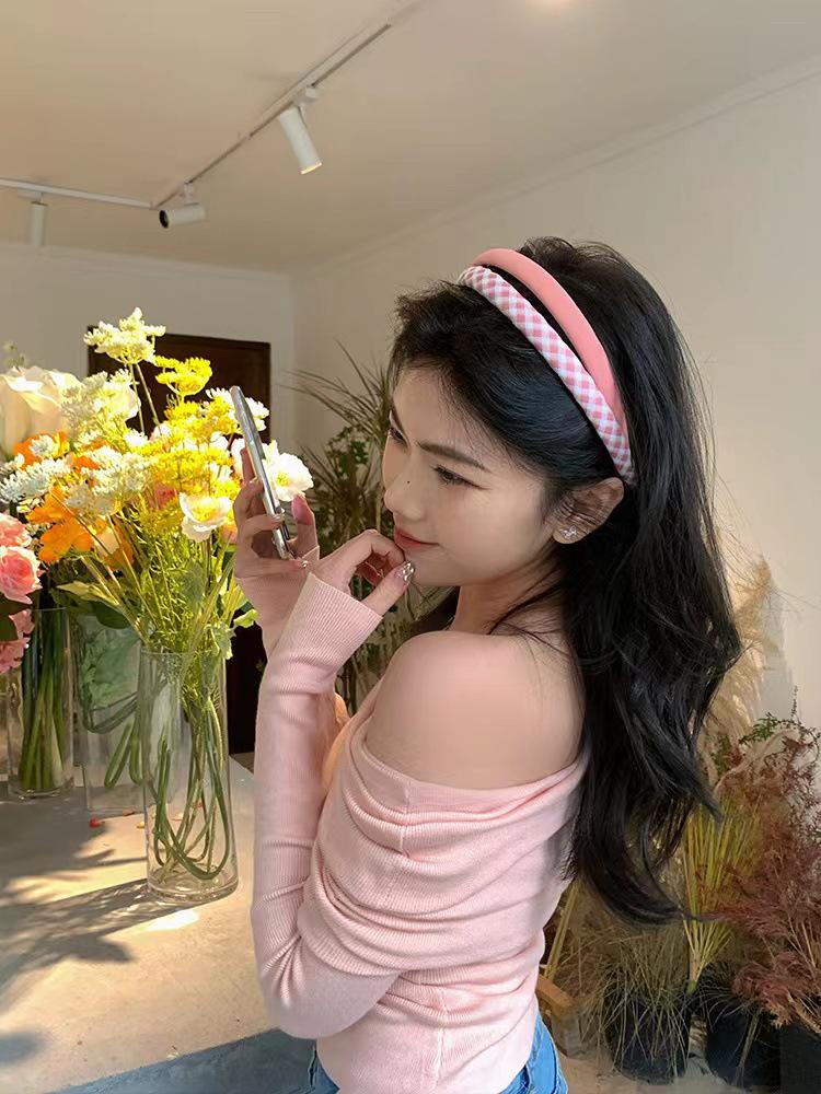 Retro French Wide Skull Top Sponge Headband for Women - Milk Coffee Color Hair Accessory