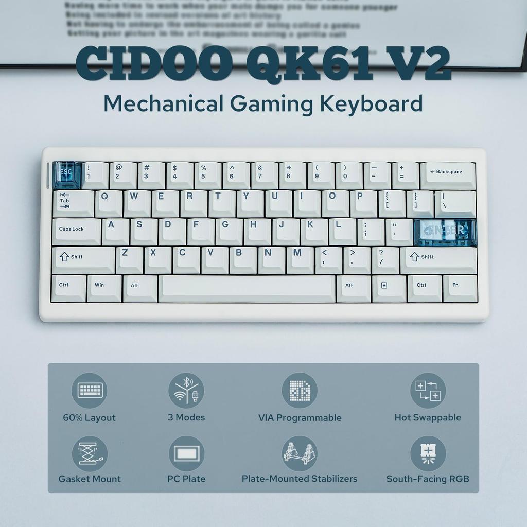 MechLands CIDOO QK61 VIA Programmable Compact Keyboard Wireless Gaming Keyboard Hot Swap Compatible Custom Keyboard Gasket Mechanical Keyboard with PC