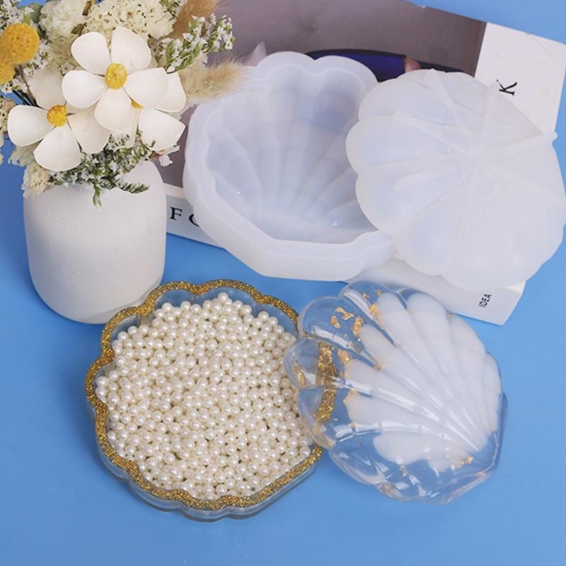 Seashell Resin Box Molds with Lids,3D Jar Silicone Mold,Trinket Storage Container Box Mold for Resin Casting Home Decor