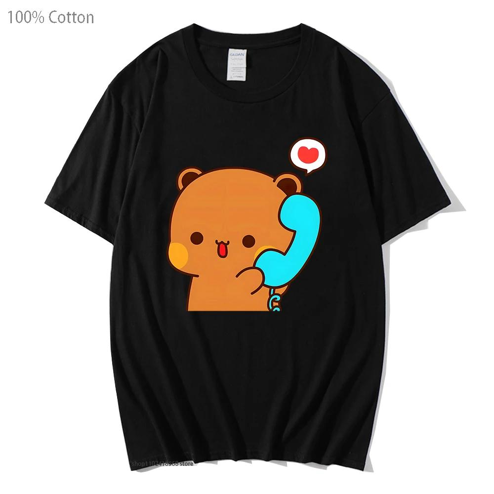 Couple T-Shirts Bubu Is Making A Call with Dudu Tshirt Cotton Clothes Women Panda and Brownie Bear Graphic Tops