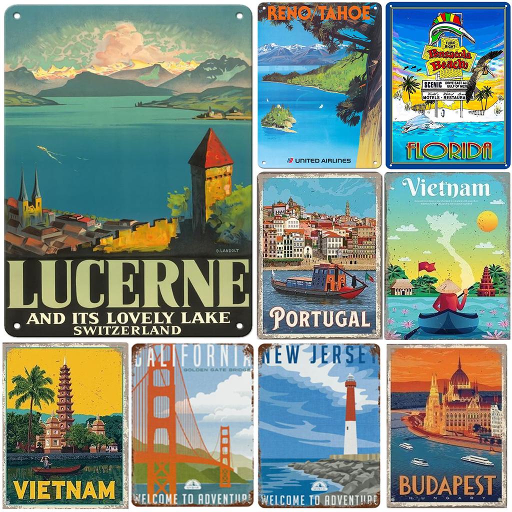 Metal Tin Signs Lucerne Portugal Wall Decoration Plaque Vintage Art Poster Iron Painting for Man Cave Home Cafe Garden Club Bar