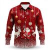 Christmas Men's Dress Shirt with Red Snowflake and Cedar Pattern, Black Lapel Bow Tie, Festive Party Style Men's Shirt