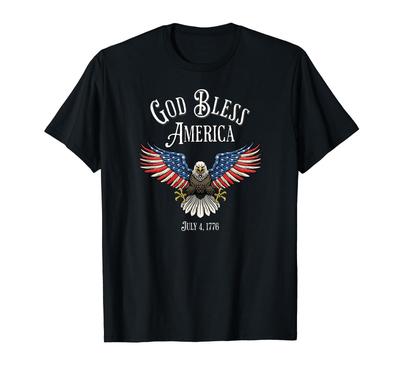 God Bless America Flag Eagle Flying July 4 1776 Graphic T-Shirt
