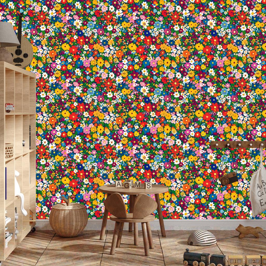 Wallpaper Small Flowers Red and Green for Living Room and Bedroom 50x1000